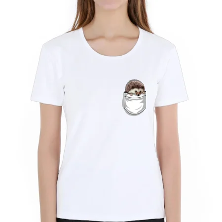 Cute Hedgehog In Pocket Women T-Shirt
